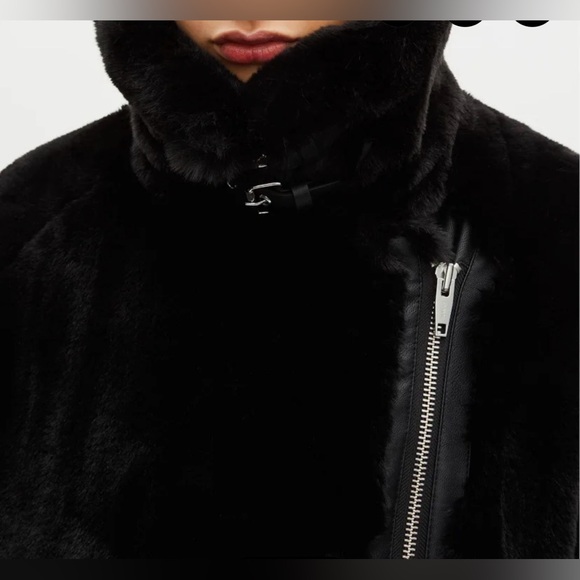 The Kooples Womens Black Faux Fur & Leather Aviator Jacket Fr Sz 3 US 8 NWT - Picture 4 of 16
